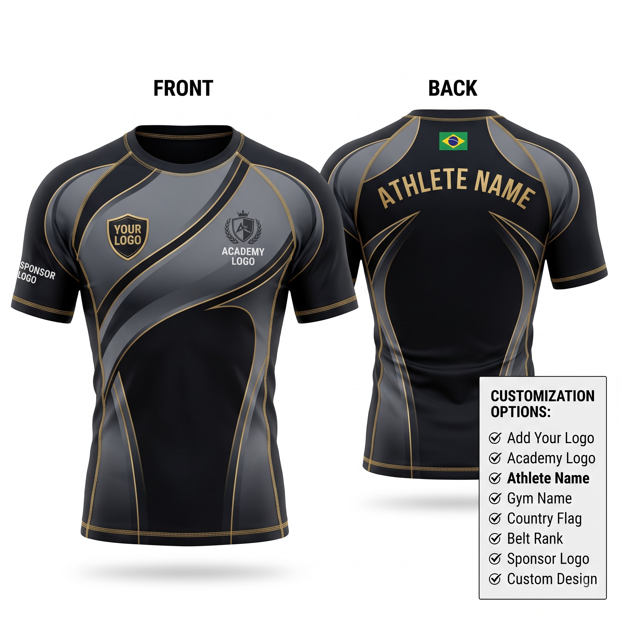 Custom BJJ Rash Guard Obsidian Velocity half sleeve front and back by EAZINEX Sportswear