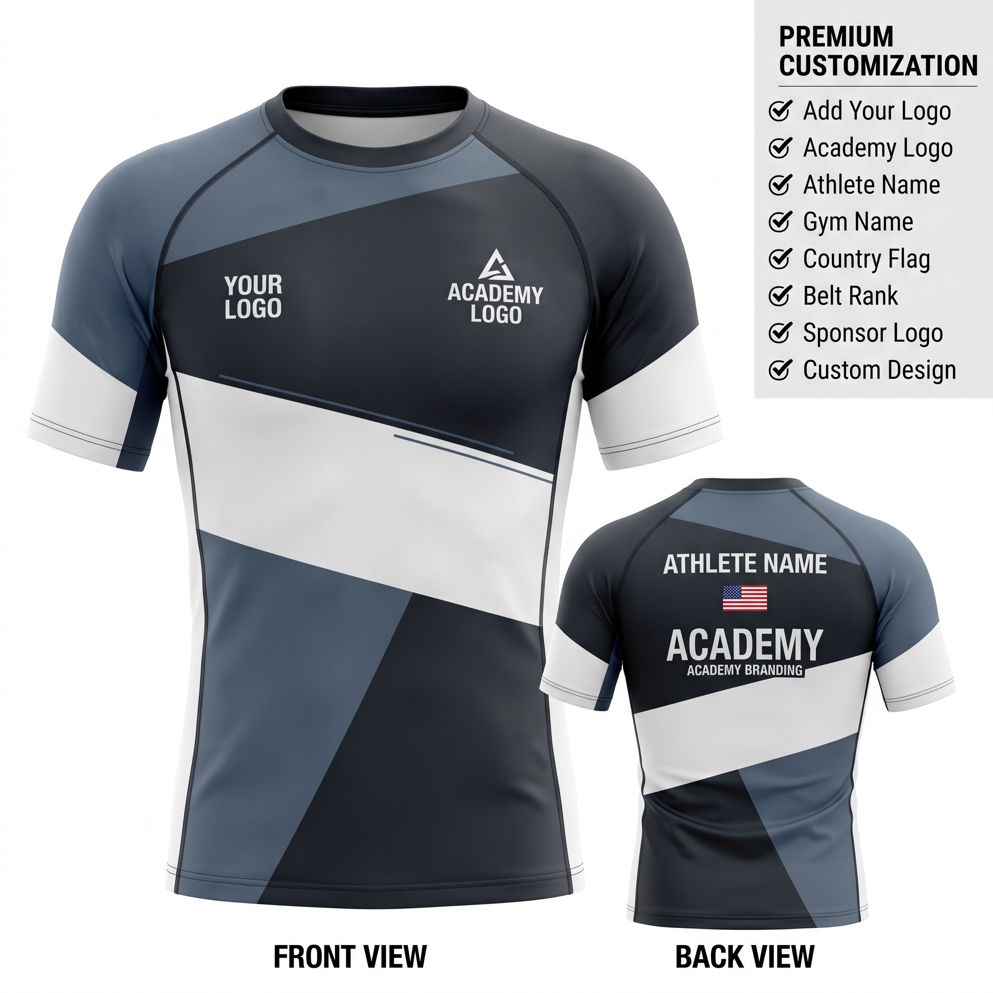 Custom BJJ Rash Guard Orbit Shift half sleeve front and back by EAZINEX Sportswear