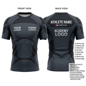 Custom BJJ Rash Guard Orbital Cut half sleeve front and back by EAZINEX Sportswear