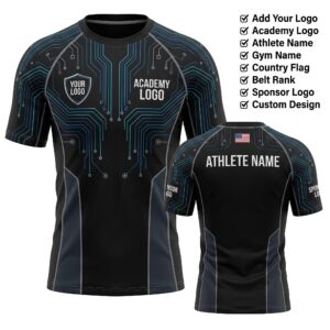 Custom BJJ Rash Guard Phantom Circuit half sleeve front and back by EAZINEX Sportswear