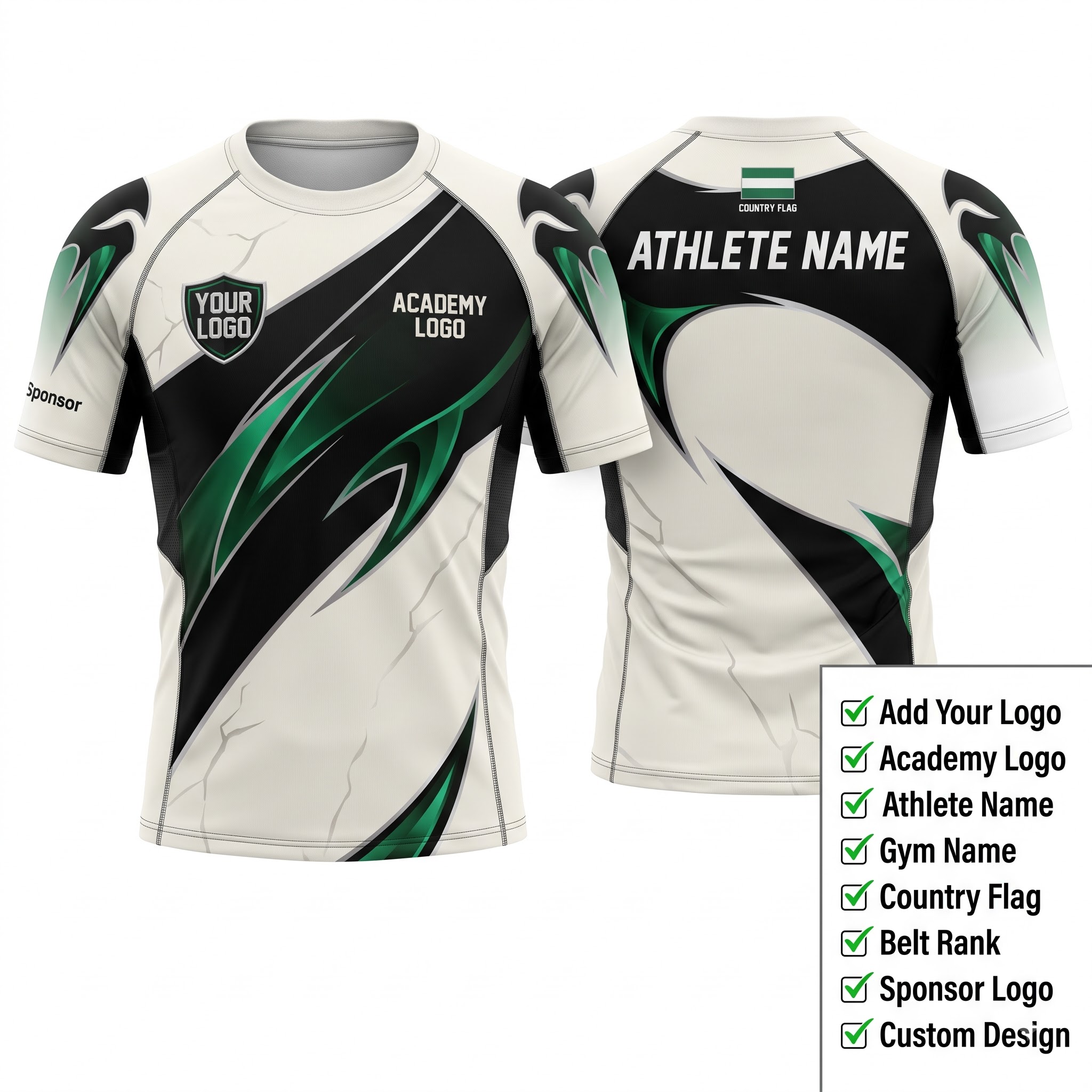 Custom BJJ Rash Guard Phantom Fang half sleeve front and back by EAZINEX Sportswear