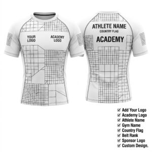 Custom BJJ Rash Guard Pulse Grid half sleeve front and back by EAZINEX Sportswear