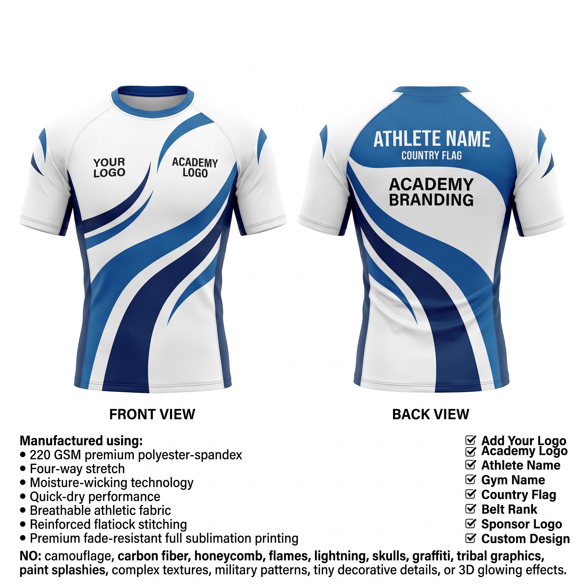 Custom BJJ Rash Guard Pulse Rib half sleeve front and back by EAZINEX Sportswear