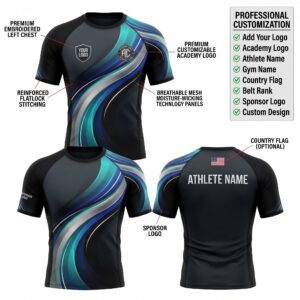 Custom BJJ Rash Guard Quantum Edge half sleeve front and back by EAZINEX Sportswear