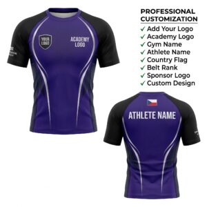 Custom BJJ Rash Guard Royal Obsidian half sleeve front and back by EAZINEX Sportswear