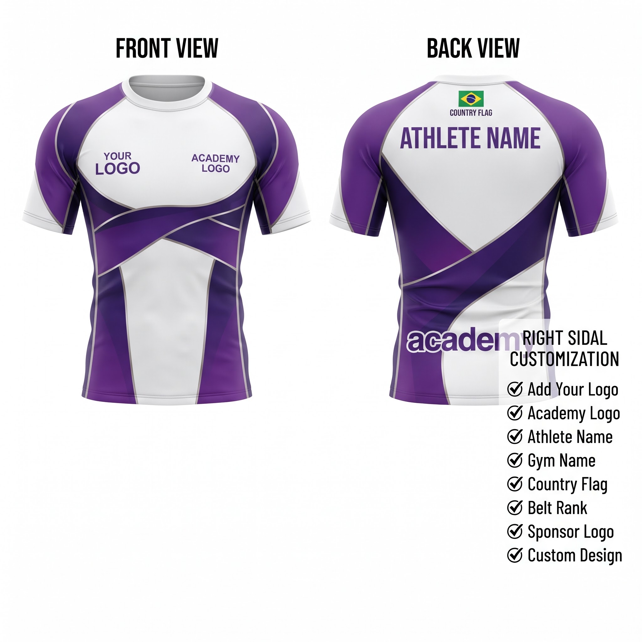 Custom BJJ Rash Guard Royal Phantom half sleeve front and back by EAZINEX Sportswear