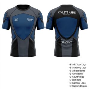 Custom BJJ Rash Guard Shield Core half sleeve front and back by EAZINEX Sportswear