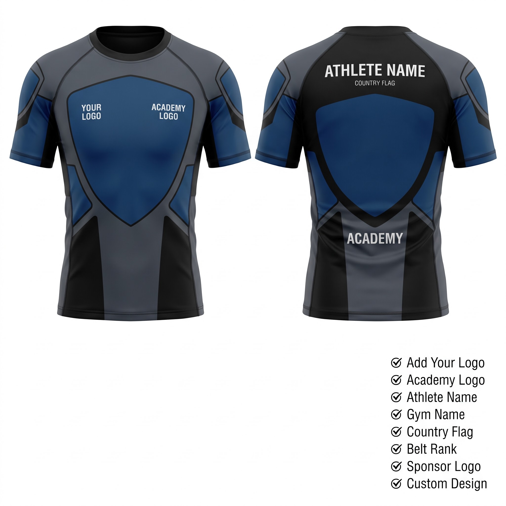 Custom BJJ Rash Guard Shield Core half sleeve front and back by EAZINEX Sportswear