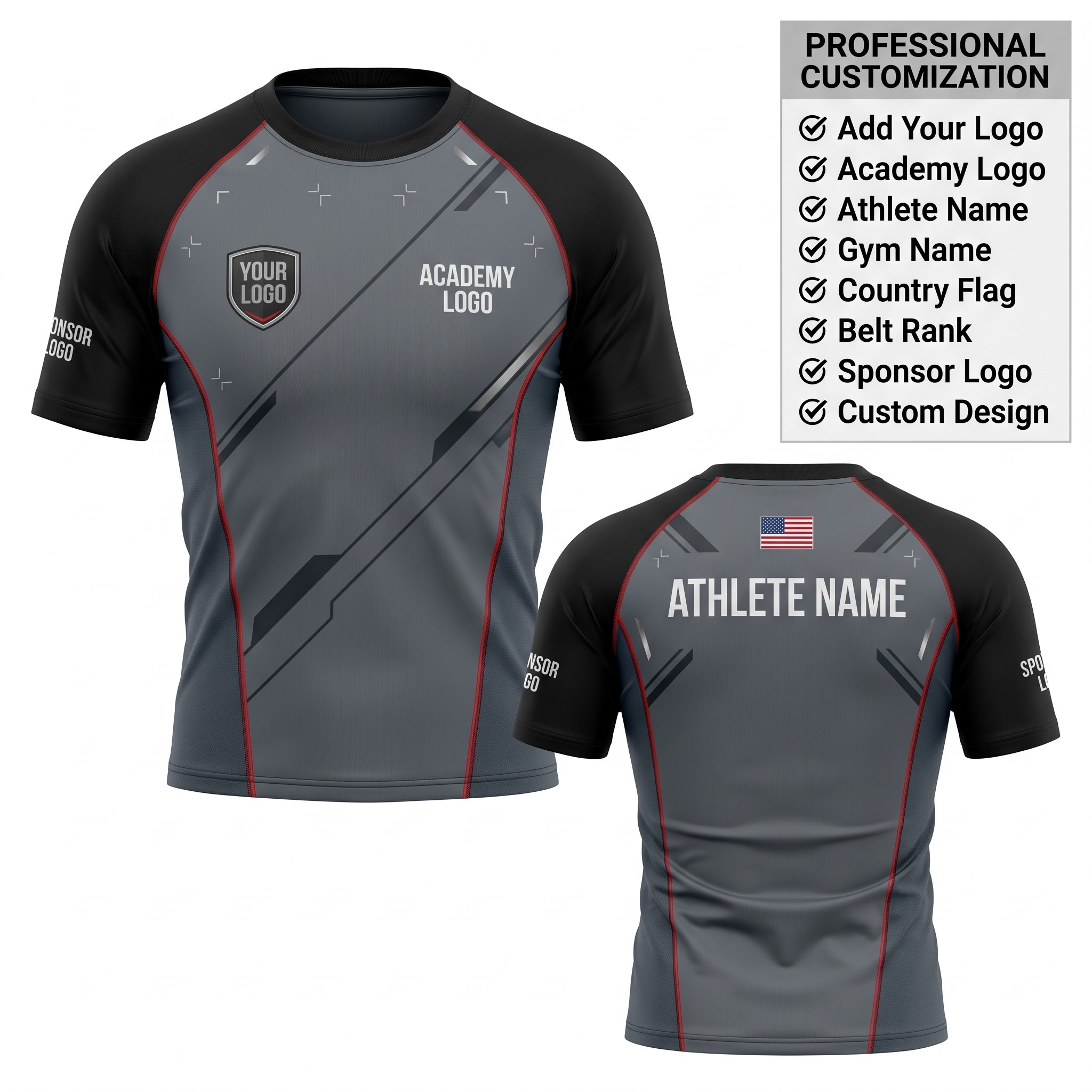 Custom BJJ Rash Guard Stealth Vector half sleeve front and back by EAZINEX Sportswear