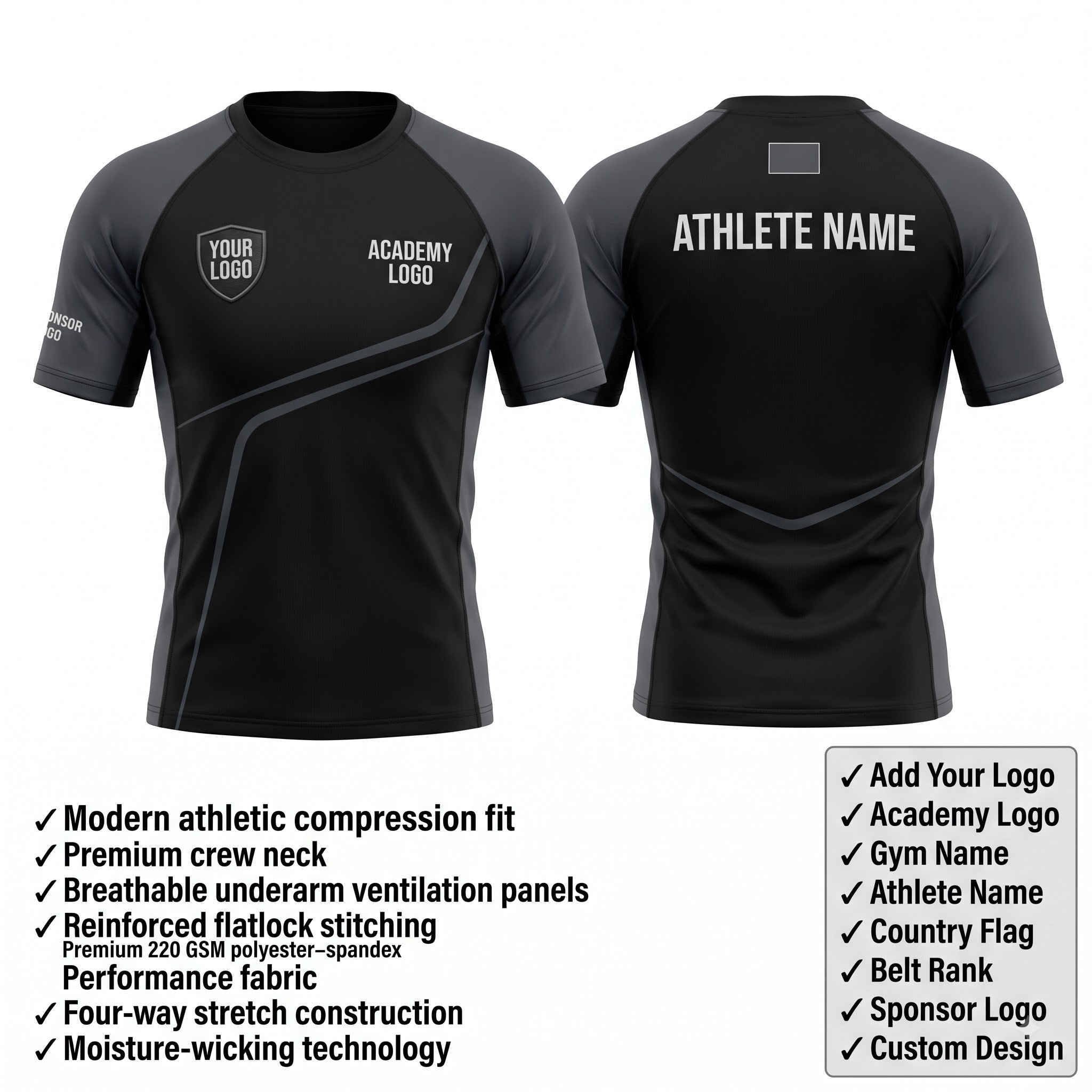 Custom BJJ Rash Guard Stealth Warrior half sleeve front and back by EAZINEX Sportswear