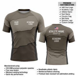 Custom BJJ Rash Guard Strata Edge olive khaki half sleeve front and back