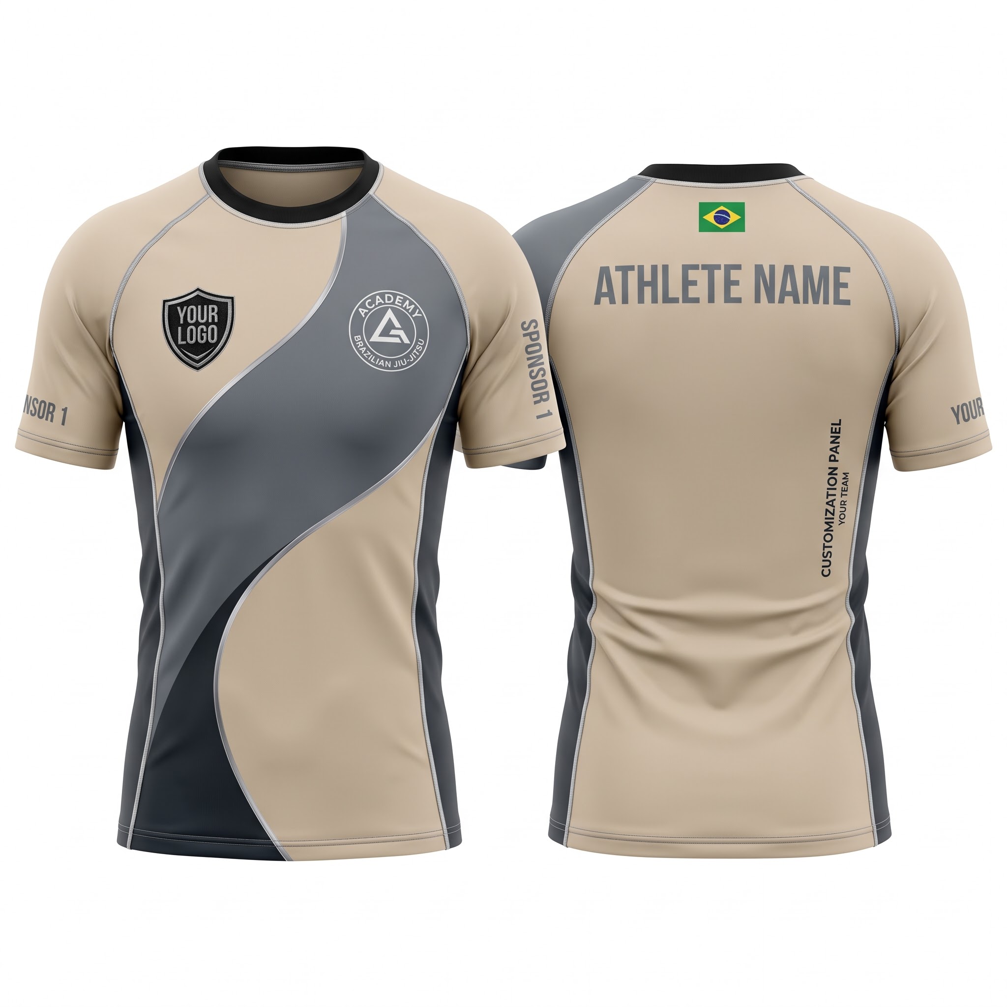 Custom BJJ Rash Guard Titanium Flow half sleeve front and back by EAZINEX Sportswear