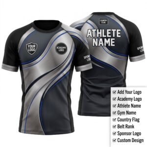 Custom BJJ Rash Guard Titanium Flow half sleeve front and back by EAZINEX Sportswear