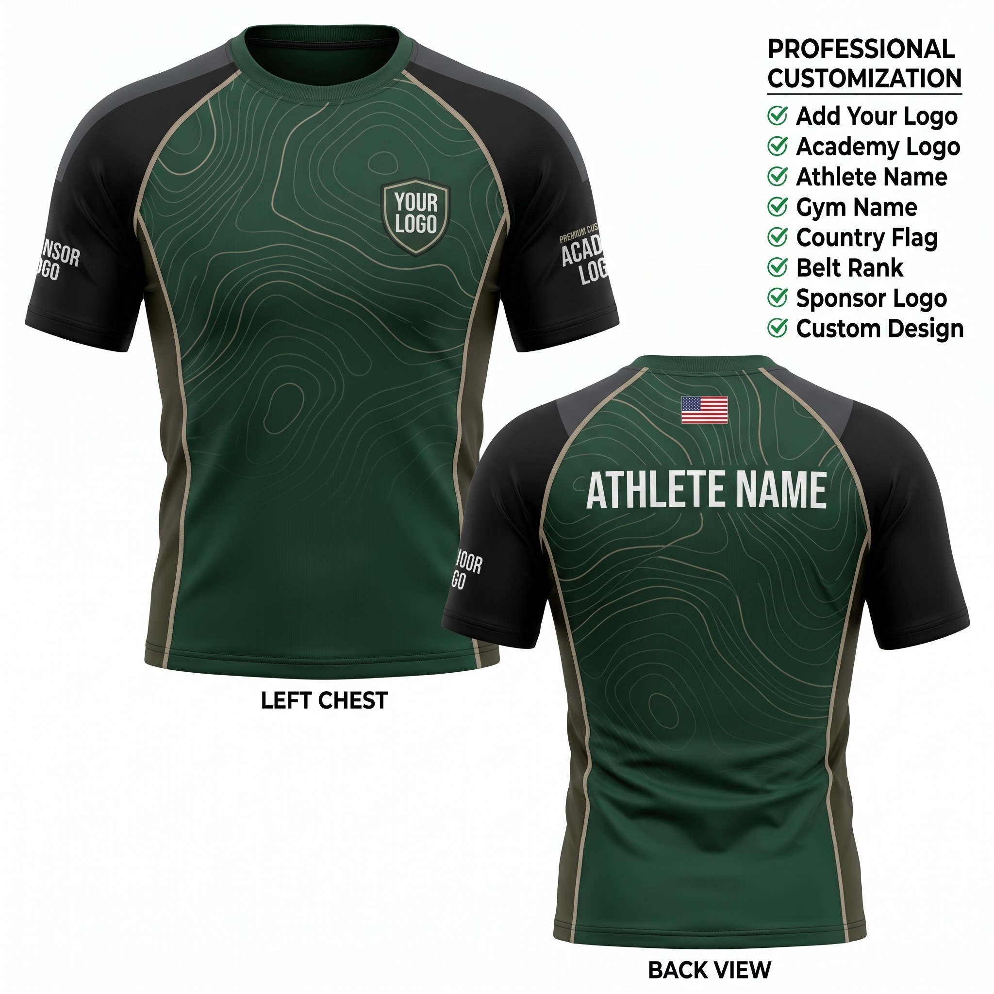 Custom BJJ Rash Guard Topo Force half sleeve front and back by EAZINEX Sportswear