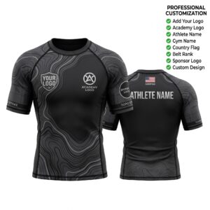 Custom BJJ Rash Guard Topo Strike half sleeve front and back by EAZINEX Sportswear