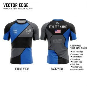 Custom BJJ Rash Guard Vector Edge half sleeve front and back by EAZINEX Sportswear