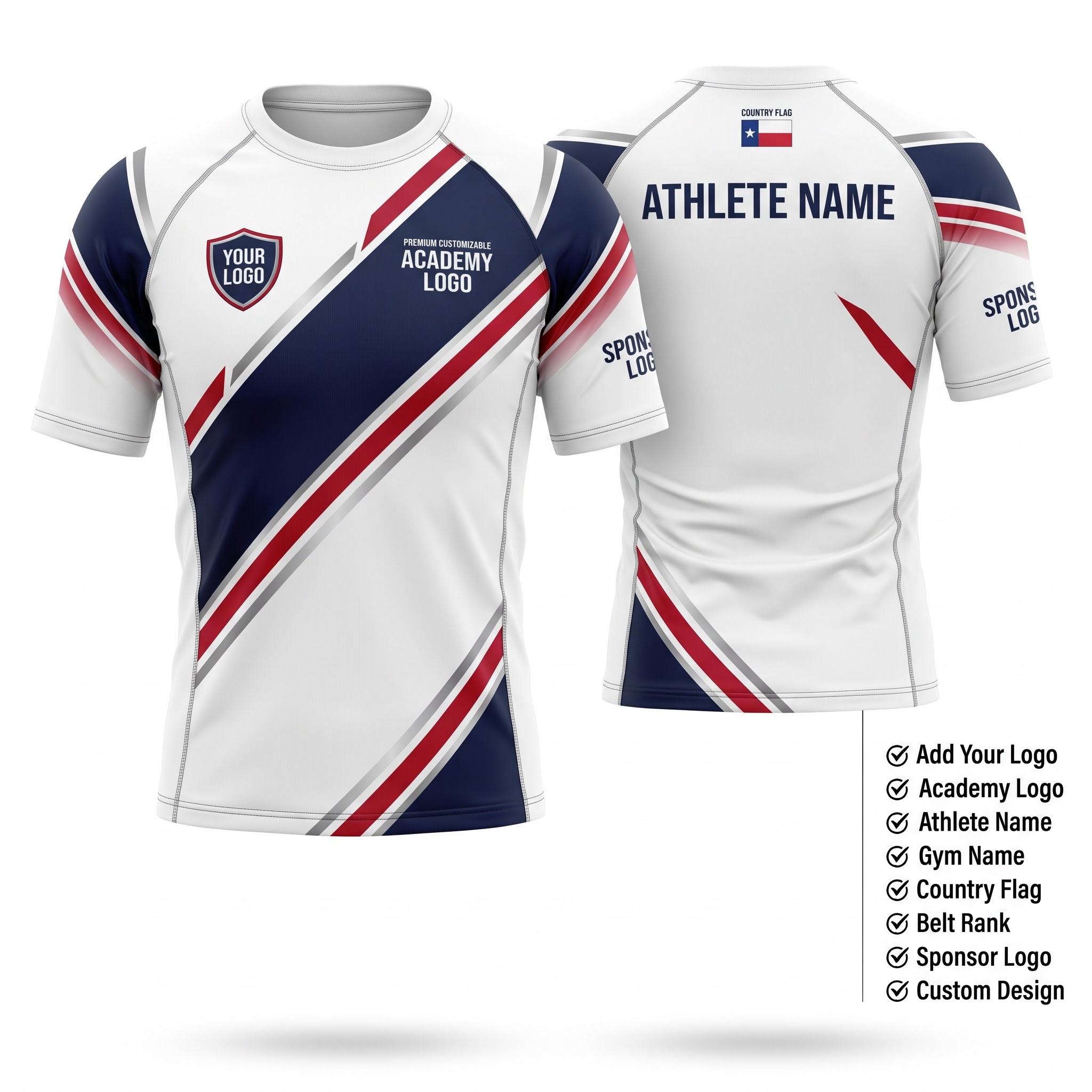 Custom BJJ Rash Guard Velocity Stripe X half sleeve front and back by EAZINEX Sportswear