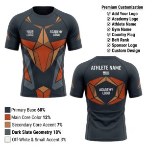 Custom BJJ Rash Guard Vortex Core front and back