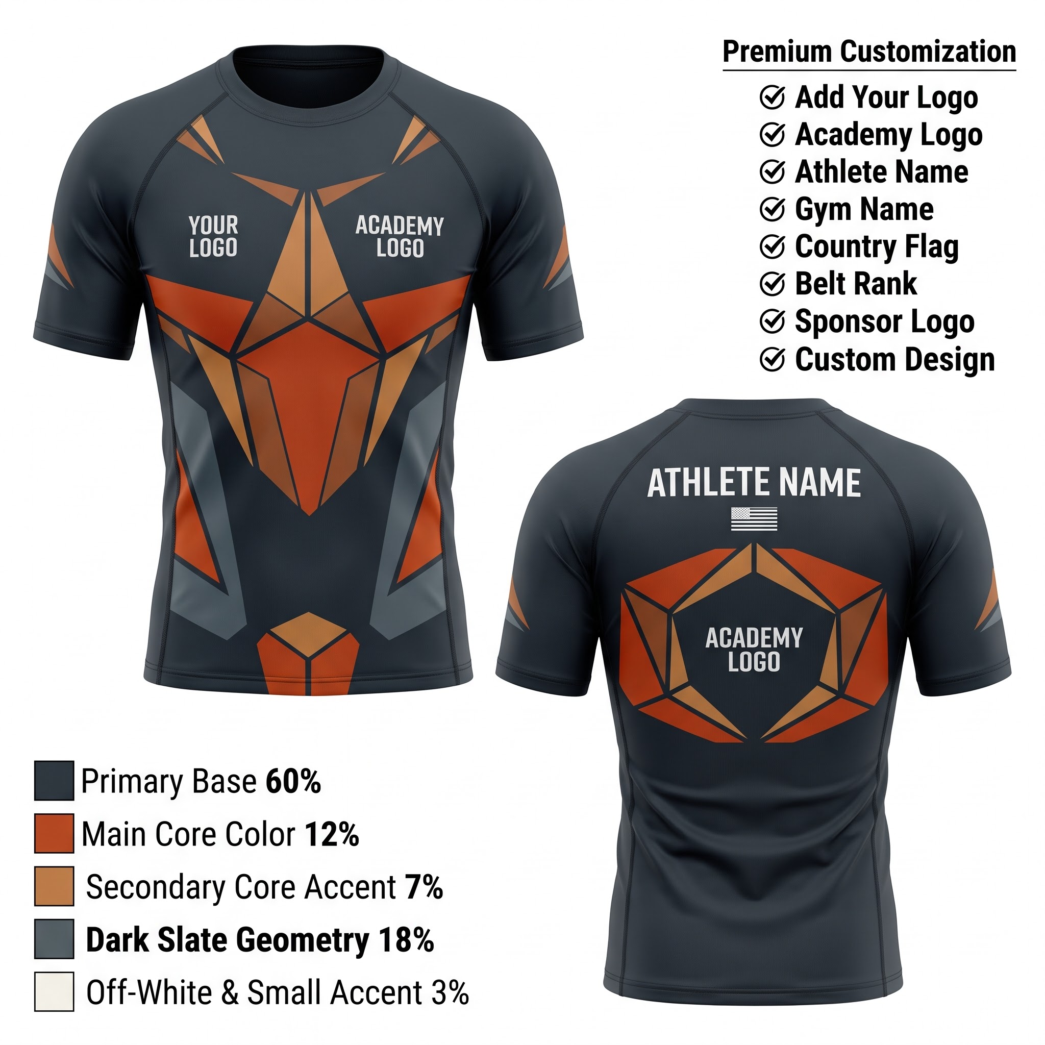 Custom BJJ Rash Guard Vortex Core front and back
