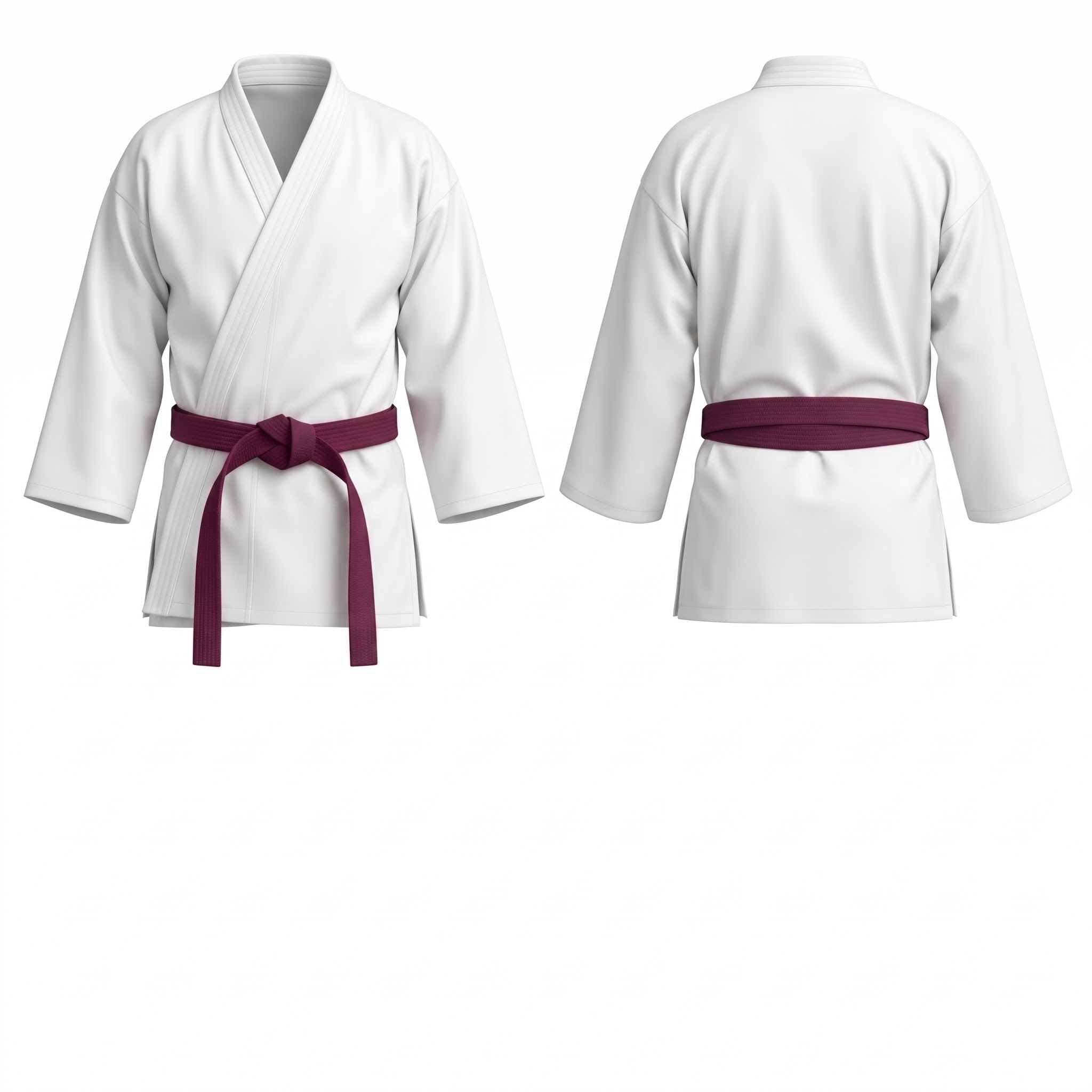 Custom Karate Gi white jacket with Deep Burgundy belt front and back