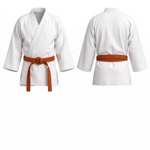 Custom Karate Gi white jacket with Burnt Orange belt front and back