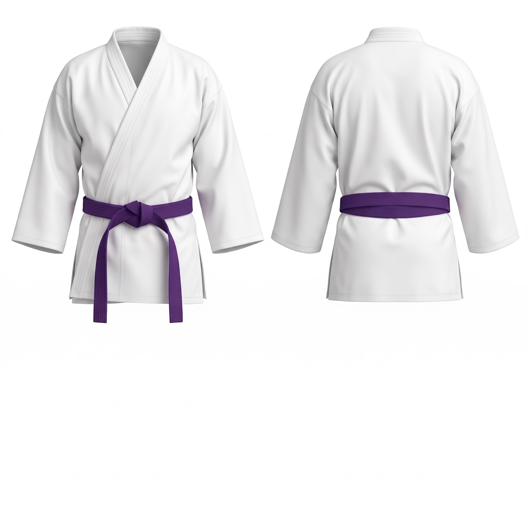 Custom Karate Gi white jacket with Deep Purple belt front and back