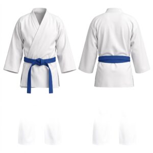 Custom Karate Gi white jacket with Royal Blue belt front and back