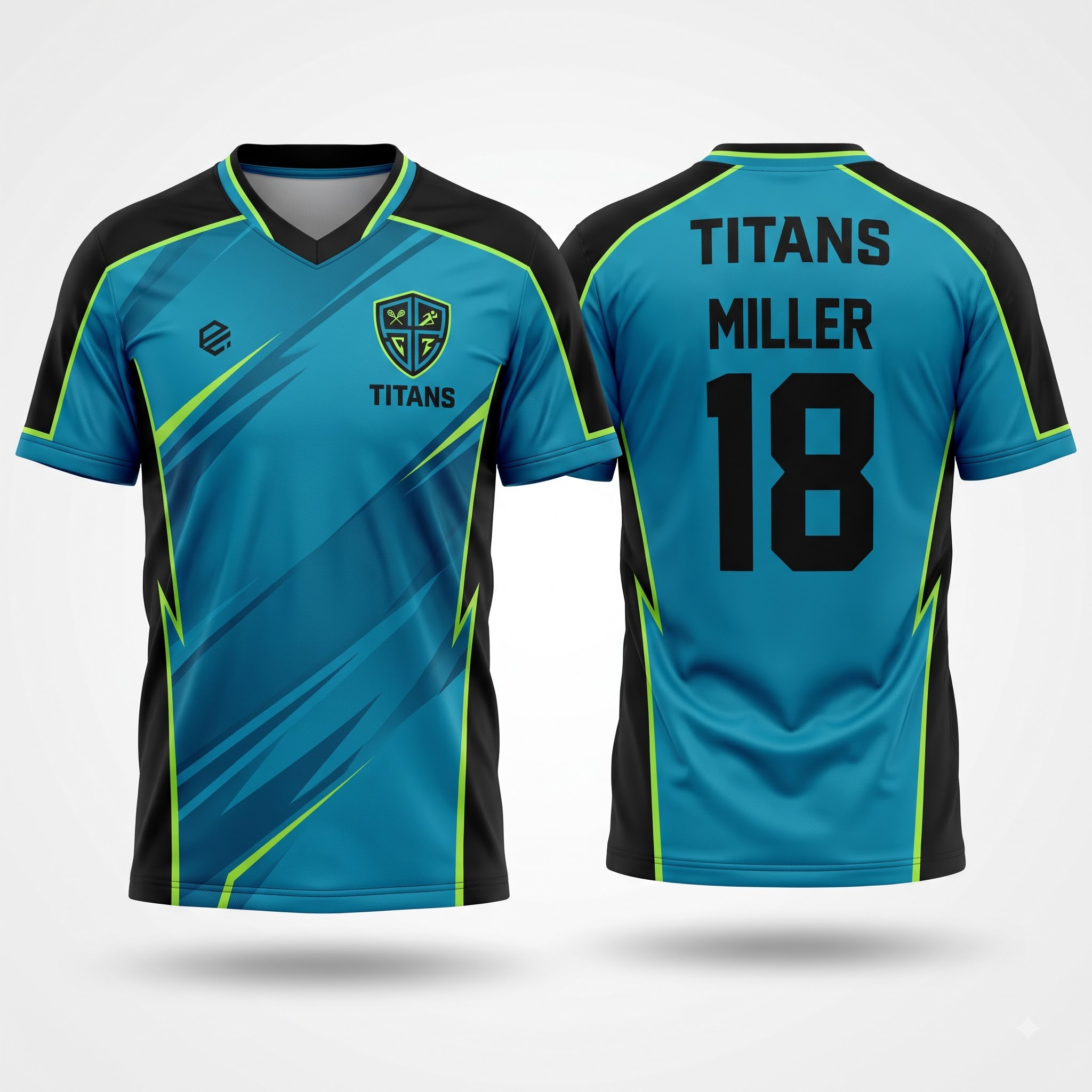 Custom Lacrosse Jersey Teal Blue front and back with team logo and player number