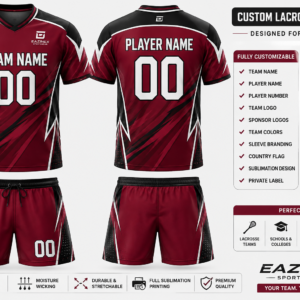 Custom Lacrosse Uniform Crimson jersey front and back