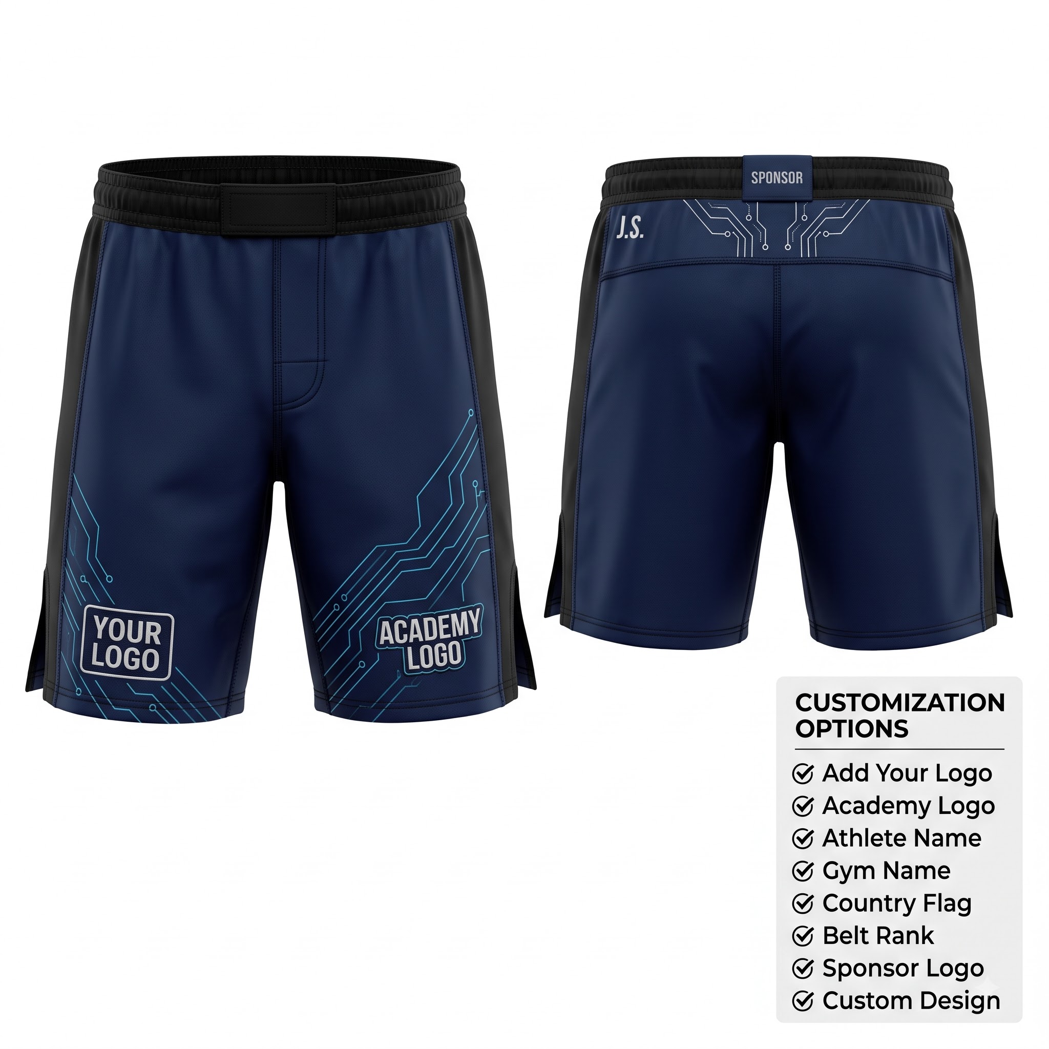 Digital Strike No-Gi BJJ Shorts front and back by EAZINEX Sportswear