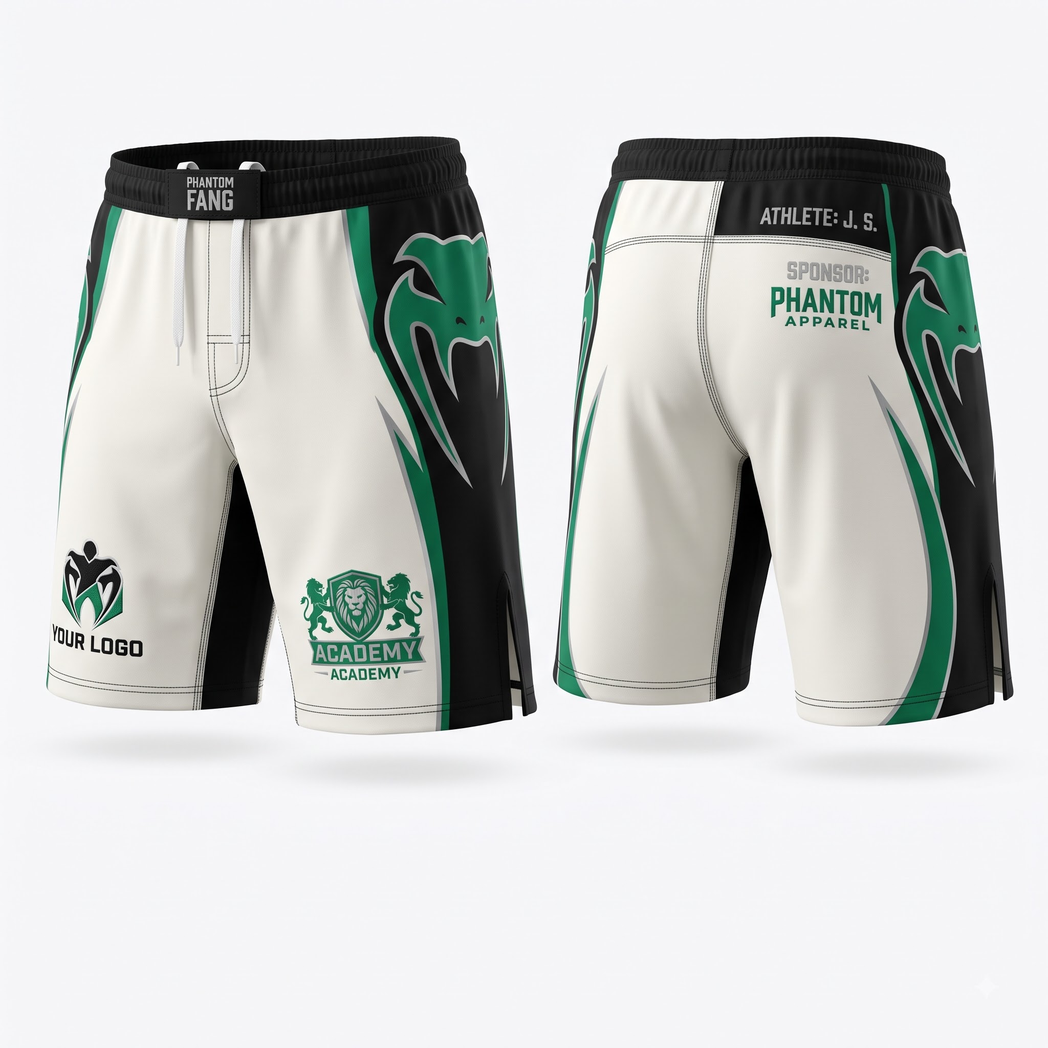 Phantom Fang No-Gi BJJ Shorts front and back by EAZINEX Sportswear