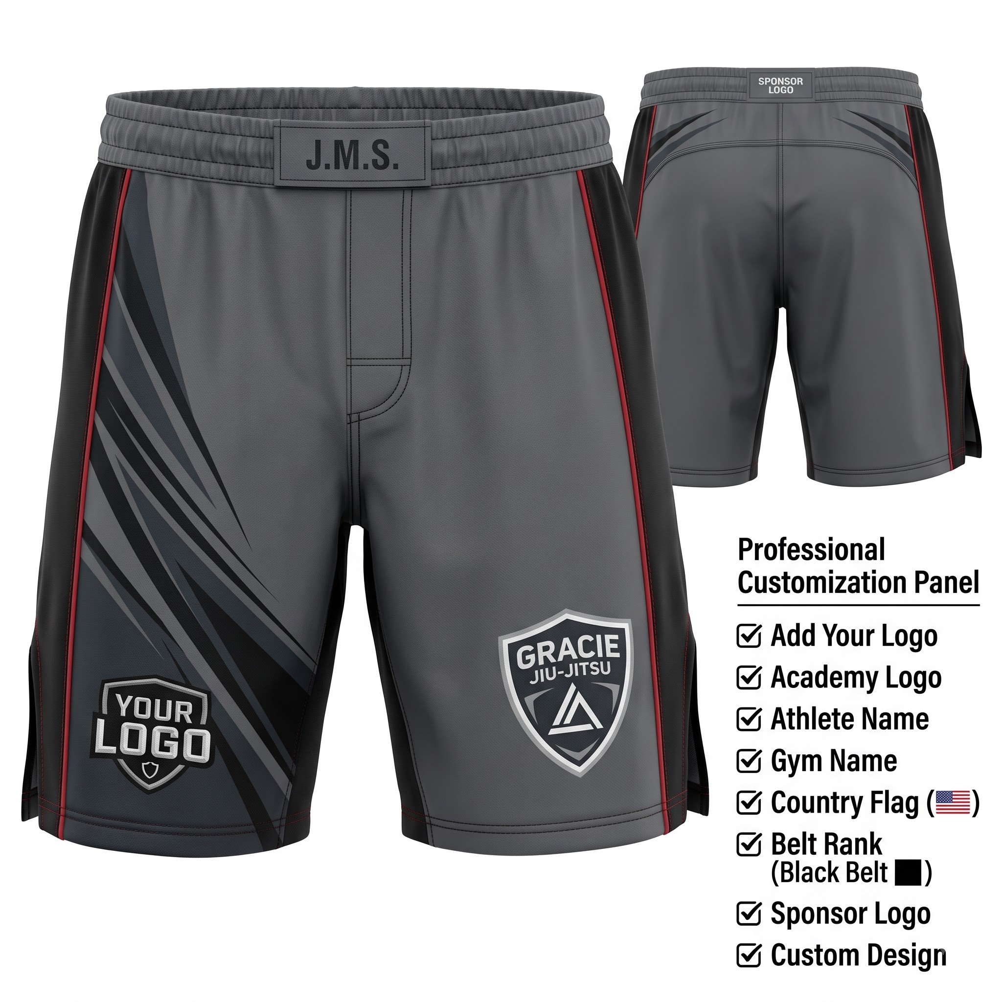 Stealth Vector No-Gi BJJ Shorts front and back by EAZINEX Sportswear