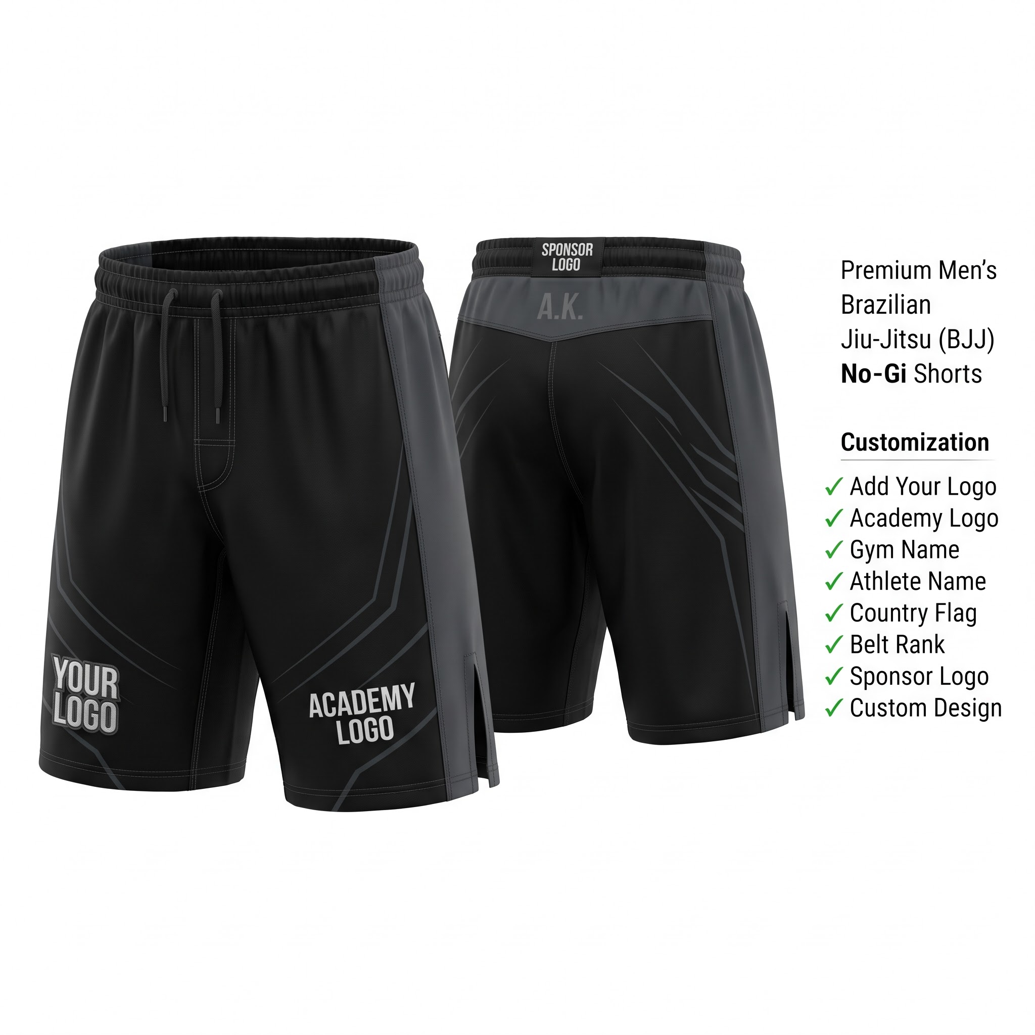 Stealth Warrior No-Gi BJJ Shorts front and back by EAZINEX Sportswear